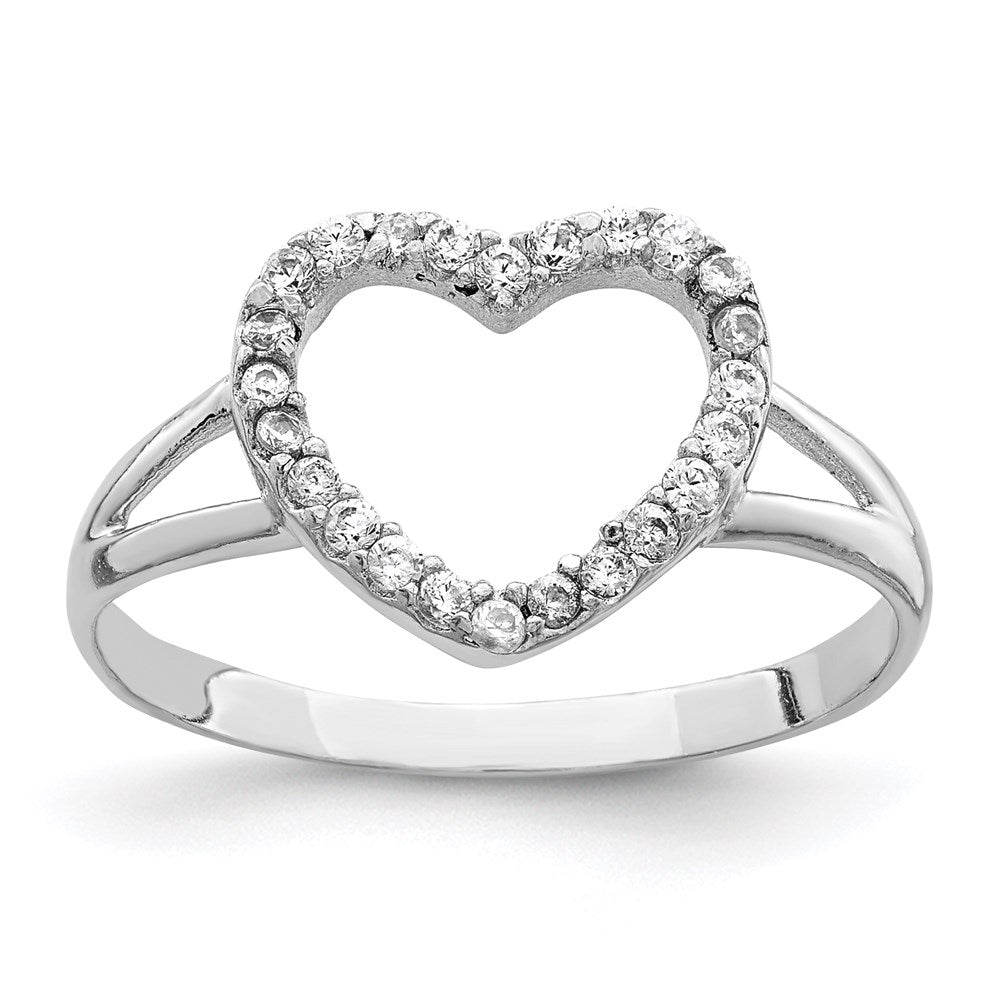Sterling Silver Rhodium-plated Polished CZ Heart Ring - 4