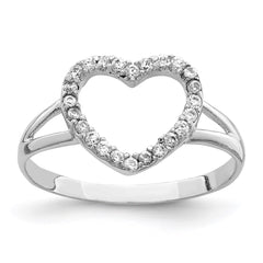 Sterling Silver Rhodium-plated Polished CZ Heart Ring - 5