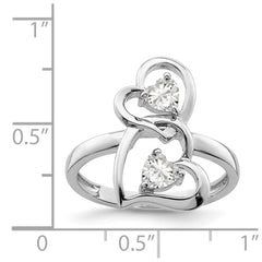 Sterling Silver Rhodium-plated CZ Double Heart Ring - 4