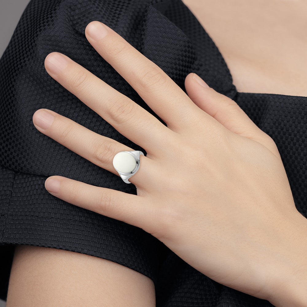 Sterling Silver Rhodium-plated White Agate Ring - 3