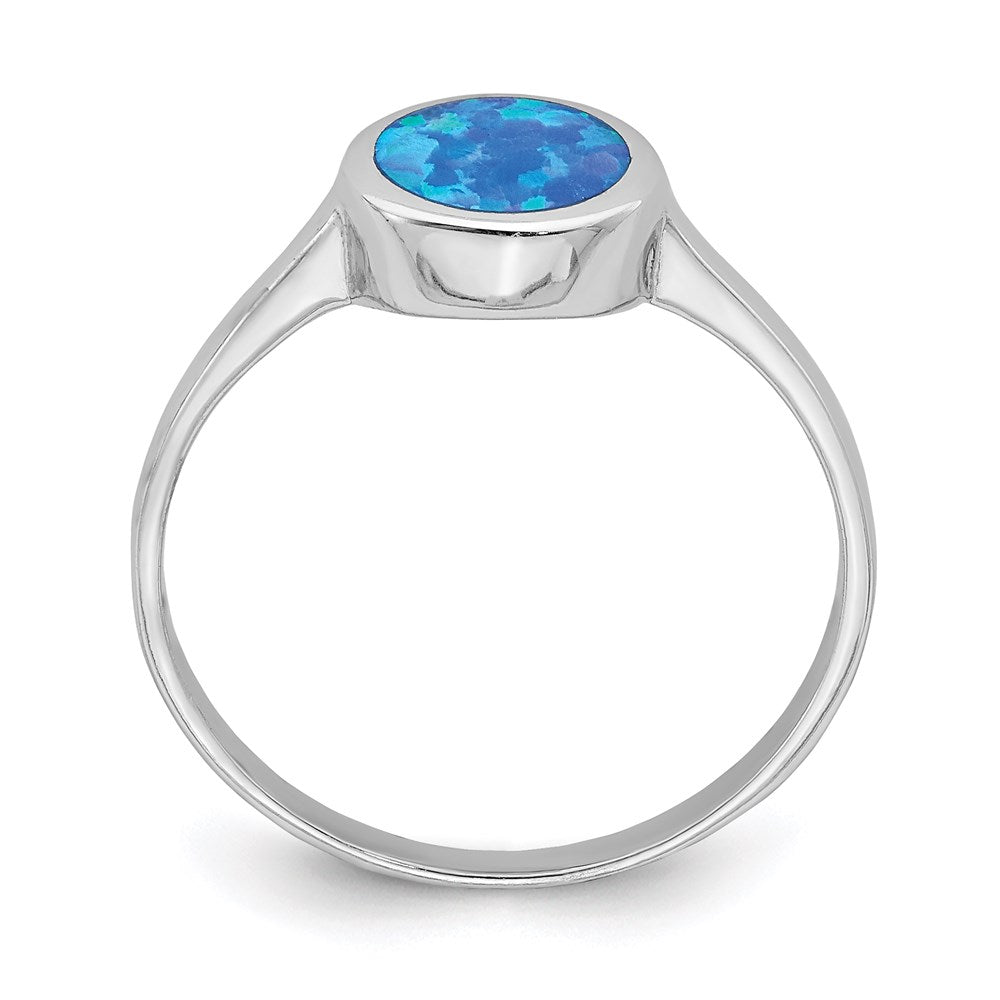 Sterling Silver Rhodium-plated Polished Round Synthetic Opal Ring - 3