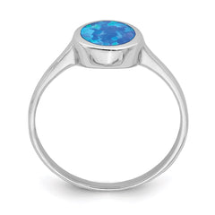 Sterling Silver Rhodium-plated Polished Round Synthetic Opal Ring - 3