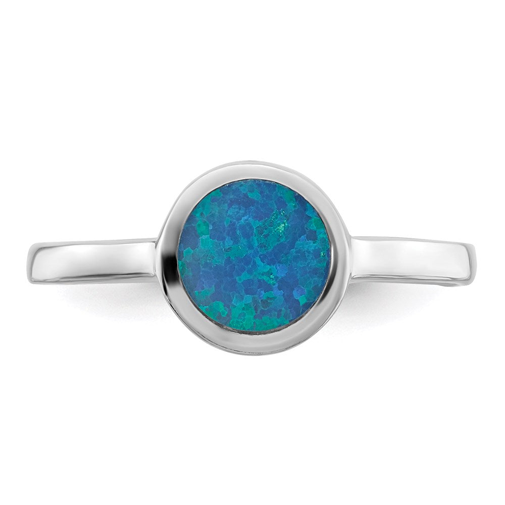 Sterling Silver Rhodium-plated Polished Round Synthetic Opal Ring - 3