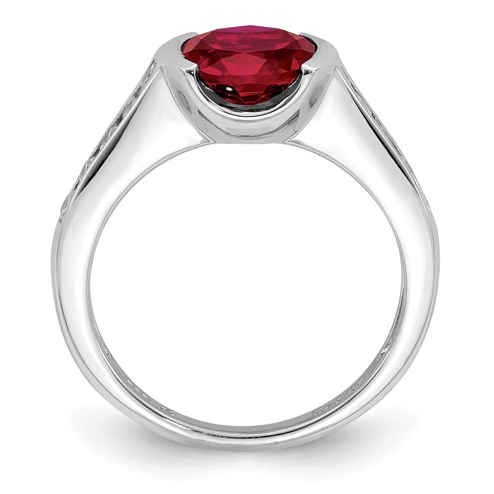 Sterling Silver Rhodium-plated Synthetic Ruby and CZ Bezel Ring - 2