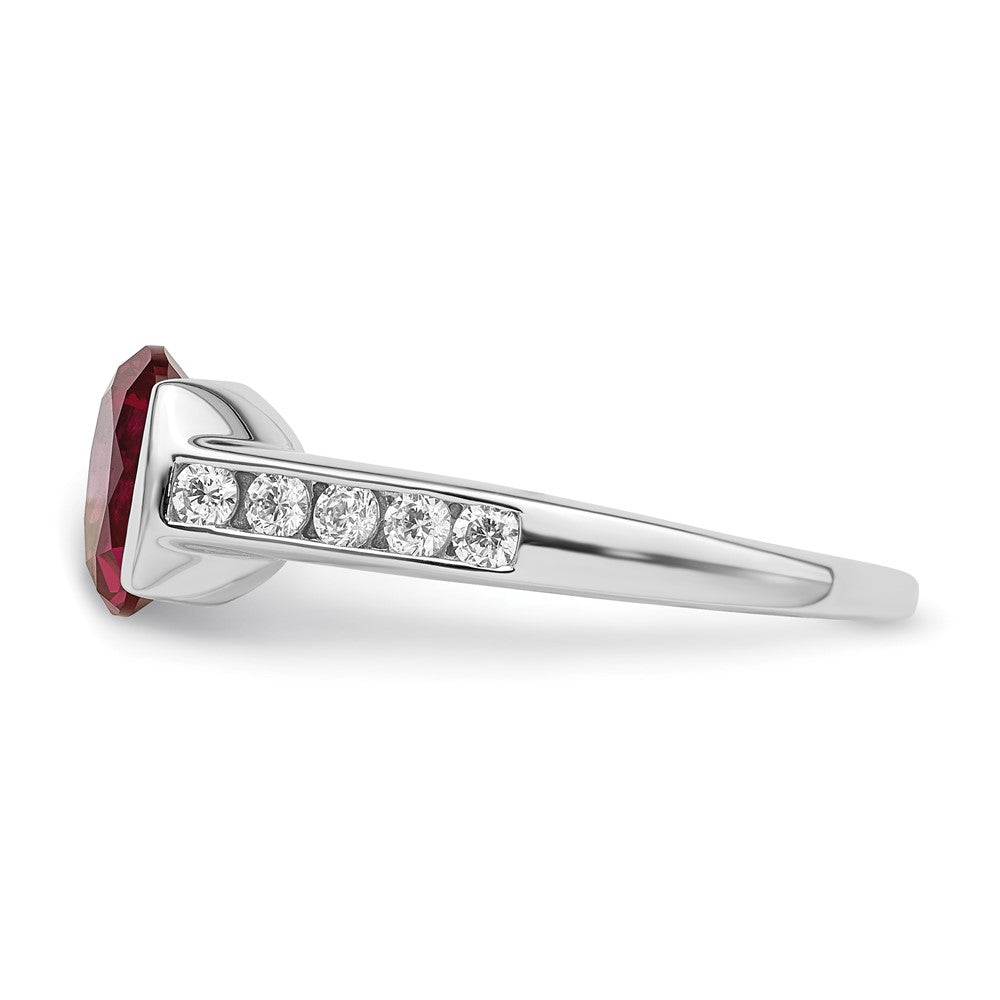 Sterling Silver Rhodium-plated Synthetic Ruby and CZ Bezel Ring - 2