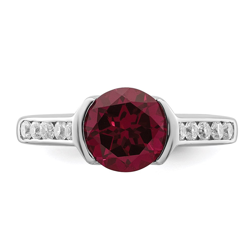 Sterling Silver Rhodium-plated Synthetic Ruby and CZ Bezel Ring - 2