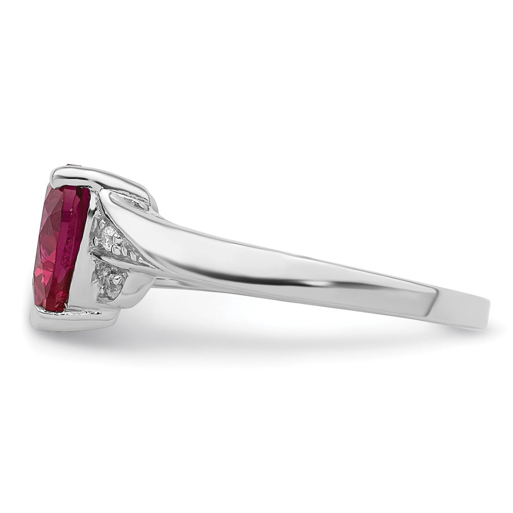 Sterling Silver Rhodium-plated CZ and Lab Cr. Ruby Heart Ring