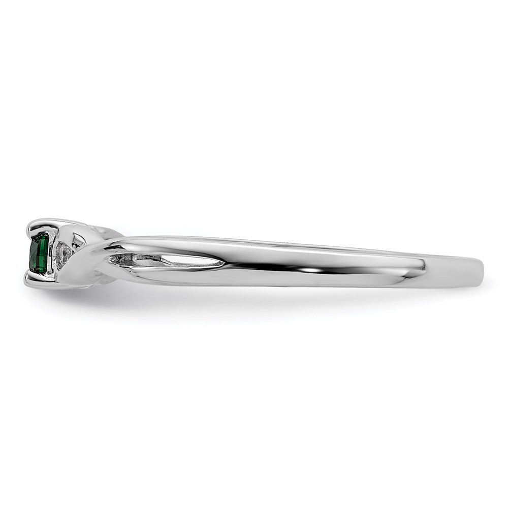 Sterling Silver Rhodium-plated Green & White CZ Ring - 3
