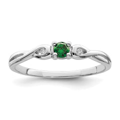 Sterling Silver Rhodium-plated Green & White CZ Ring - 3