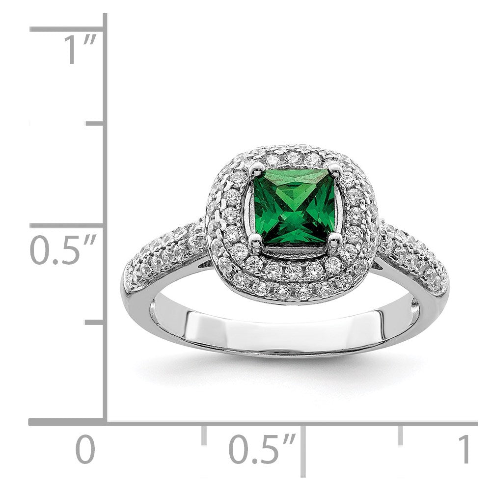 Pure Fire Sterling Silver Rhod-plated White & Green CZ Ring