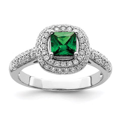 Pure Fire Sterling Silver Rhod-plated White & Green CZ Ring