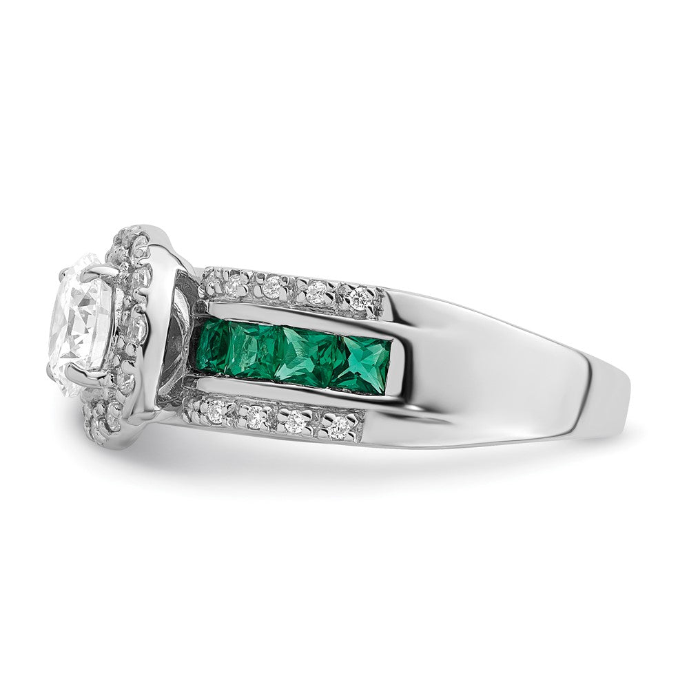 Sterling Silver Rhodium-plated CZ and Lab Created Emerald Ring - 3