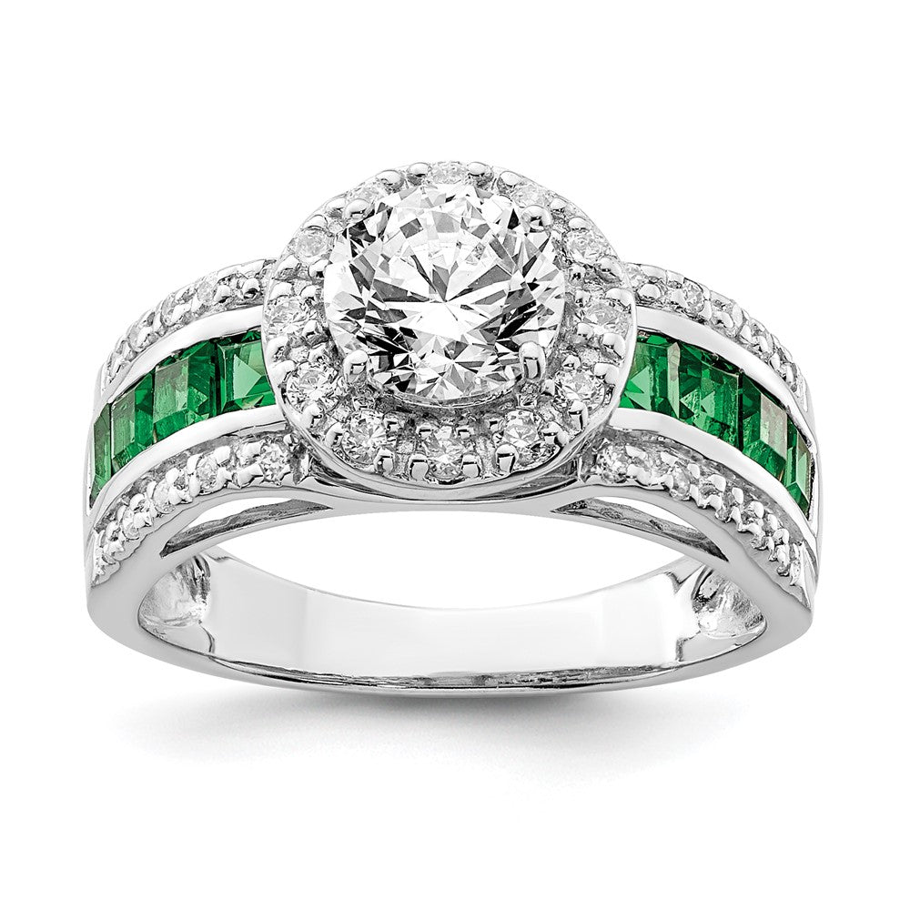 Sterling Silver Rhodium-plated CZ and Lab Created Emerald Ring - 3