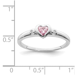 Sterling Silver Rhodium-plated White & Pink CZ Heart Ring - 3