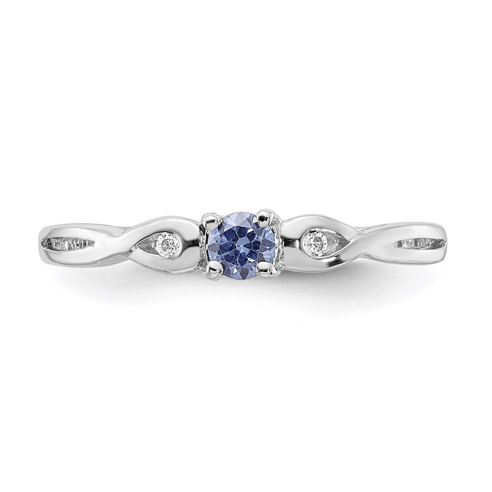Sterling Silver Rhodium-plated Blue Color & White CZ Ring - 3
