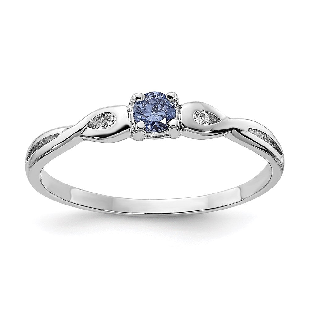 Sterling Silver Rhodium-plated Blue Color & White CZ Ring - 2