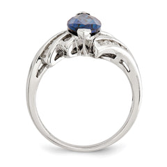 Sterling Silver Rhodium-plated Created Blue Sapphire and CZ Marquise Ring - 3