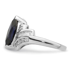 Sterling Silver Rhodium-plated Created Blue Sapphire and CZ Marquise Ring - 3