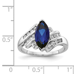 Sterling Silver Rhodium-plated Created Blue Sapphire and CZ Marquise Ring - 3