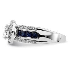 Sterling Silver Rhodium-plated CZ and Lab Created Sapphire Ring - 2