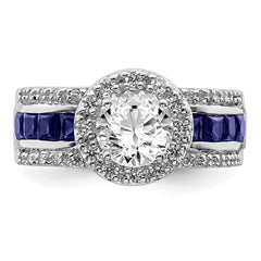 Sterling Silver Rhodium-plated CZ and Lab Created Sapphire Ring - 2