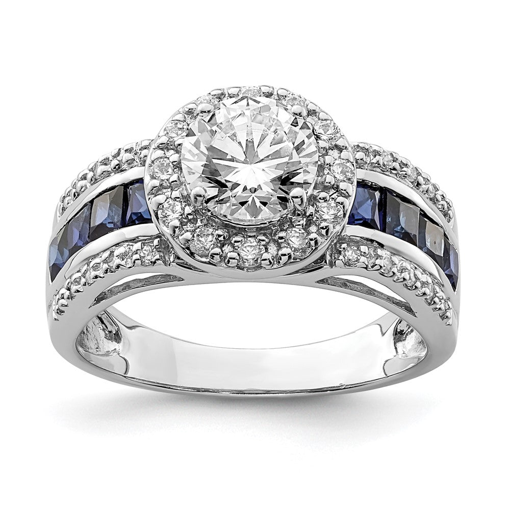 Sterling Silver Rhodium-plated CZ and Lab Created Sapphire Ring - 2