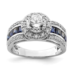 Sterling Silver Rhodium-plated CZ and Lab Created Sapphire Ring - 2