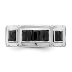 Sterling Silver Rhodium-plated Black CZ Grooved Ring - 2