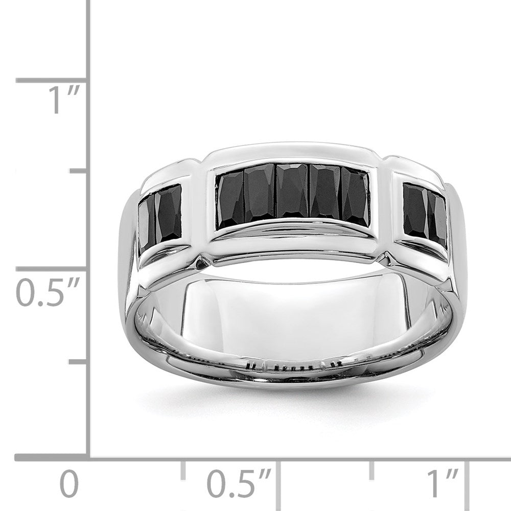 Sterling Silver Rhodium-plated Black CZ Grooved Ring - 2