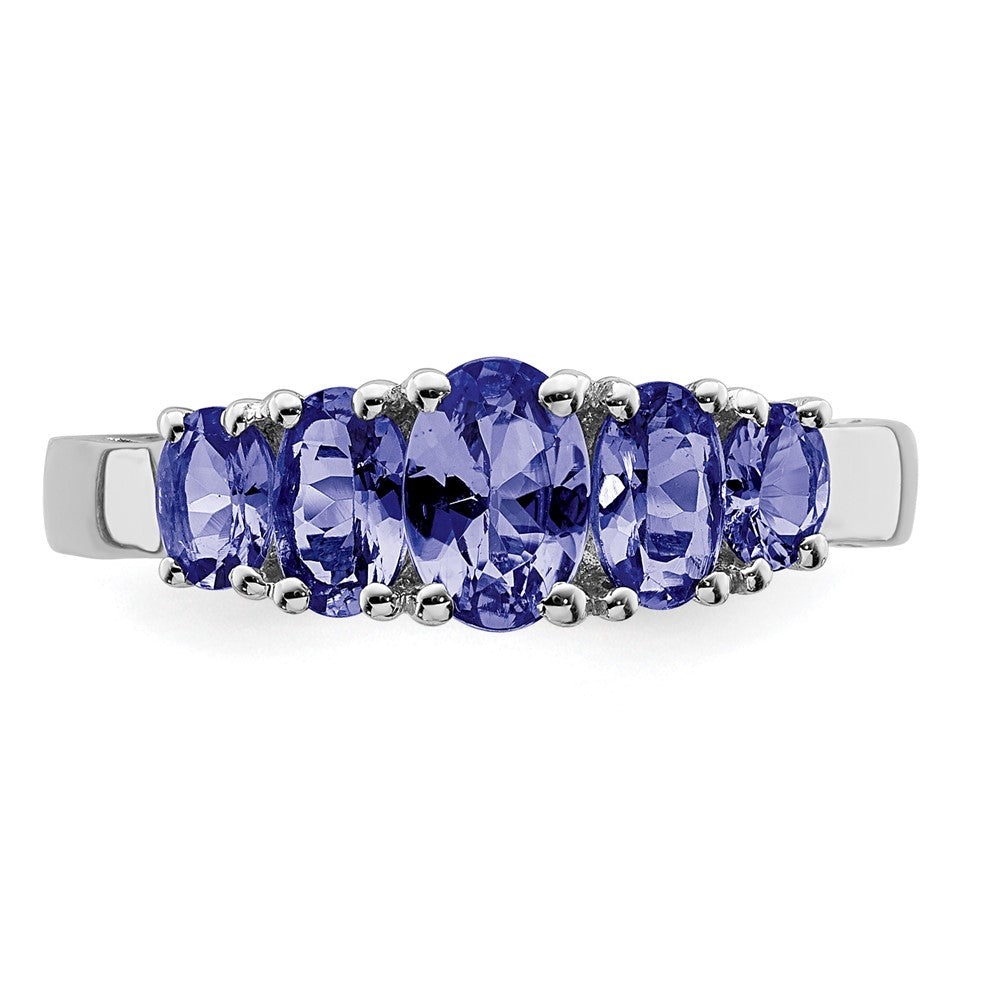 Sterling Silver Rhodium 5-Stone Oval Tanzanite Ring - 3