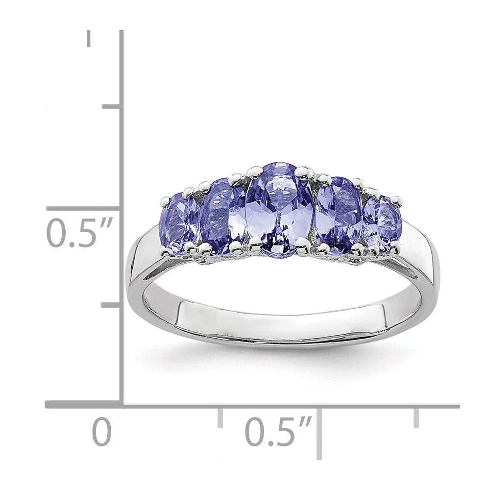Sterling Silver Rhodium 5-Stone Oval Tanzanite Ring - 3