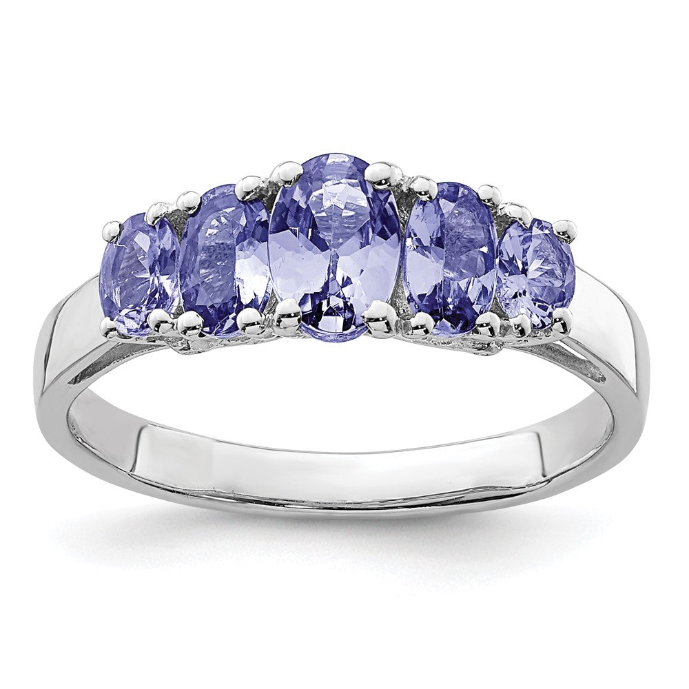 Sterling Silver Rhodium 5-Stone Oval Tanzanite Ring - 3