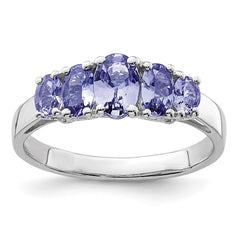 Sterling Silver Rhodium 5-Stone Oval Tanzanite Ring - 3