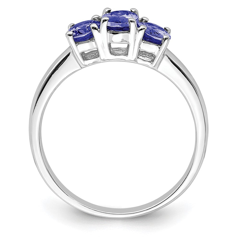 Sterling Silver Rhodium 3-Stone Tanzanite Ring - 3