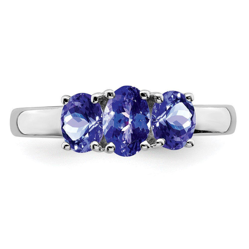 Sterling Silver Rhodium 3-Stone Tanzanite Ring - 3