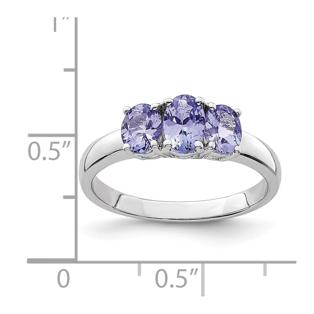 Sterling Silver Rhodium 3-Stone Tanzanite Ring - 3