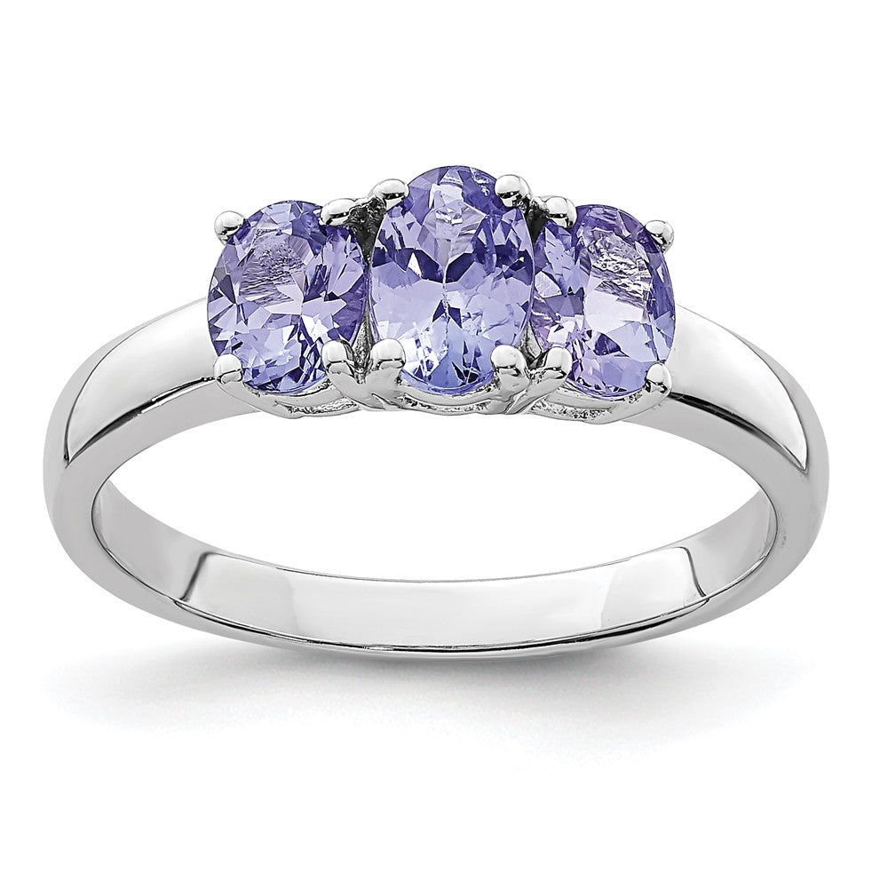Sterling Silver Rhodium 3-Stone Tanzanite Ring - 3
