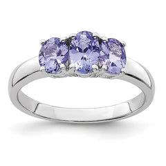 Sterling Silver Rhodium 3-Stone Tanzanite Ring - 3