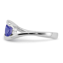 Sterling Silver Rhodium Round Tanzanite Bypass Ring - 2