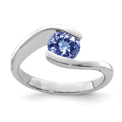 Sterling Silver Rhodium Round Tanzanite Bypass Ring - 2