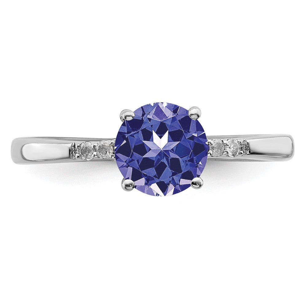 Sterling Silver Rhodium Round Tanzanite & Diam. Ring - 3