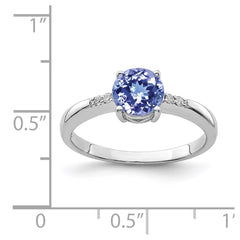 Sterling Silver Rhodium Round Tanzanite & Diam. Ring - 3