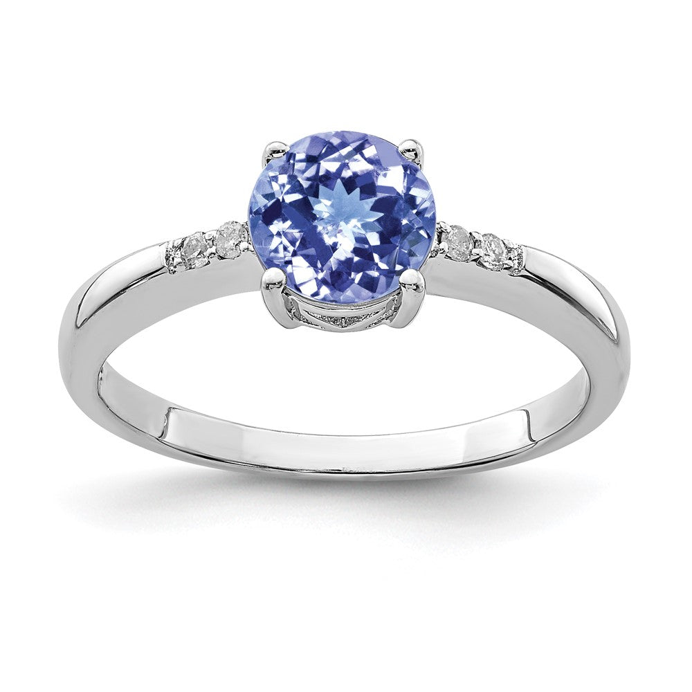 Sterling Silver Rhodium Round Tanzanite & Diam. Ring - 3
