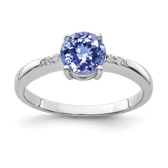 Sterling Silver Rhodium Round Tanzanite & Diam. Ring - 3