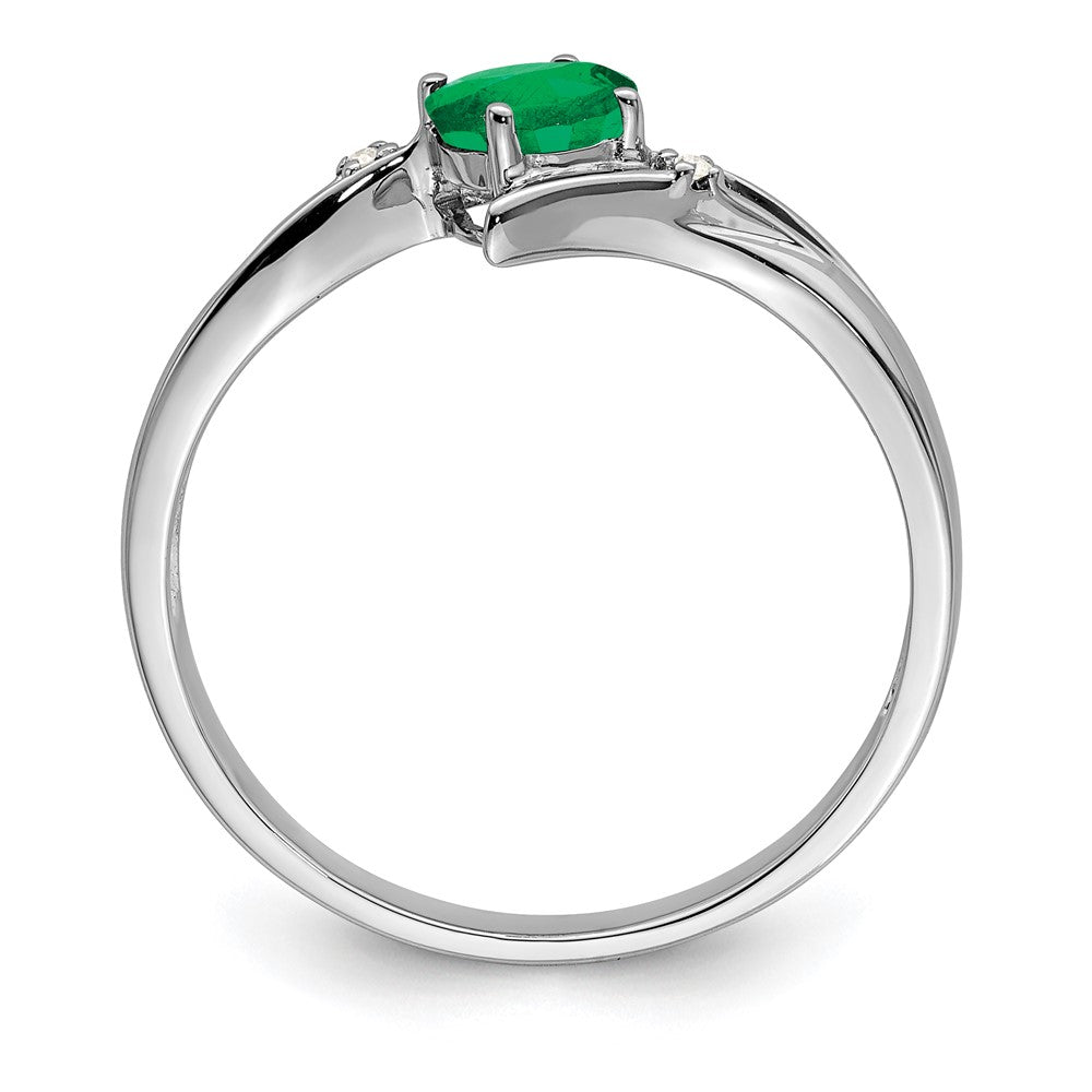 Sterling Silver Rhodium-plated Emerald and Diamond Ring - 3