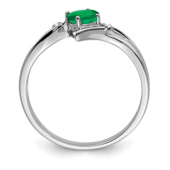 Sterling Silver Rhodium-plated Emerald and Diamond Ring - 3