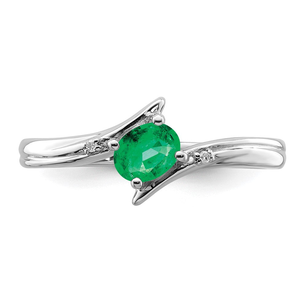 Sterling Silver Rhodium-plated Emerald and Diamond Ring - 3