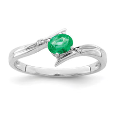 Sterling Silver Rhodium-plated Emerald and Diamond Ring - 3