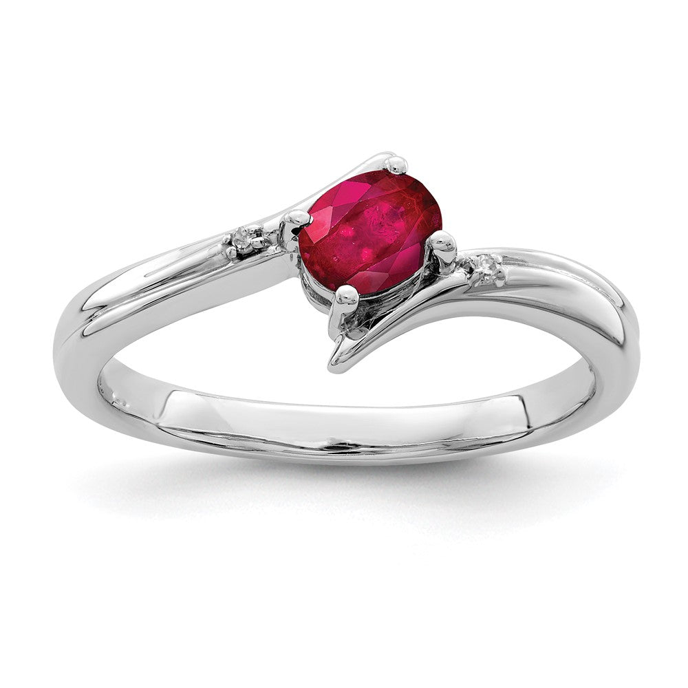 Sterling Silver Rhodium-plated Ruby and Diamond Ring - 2