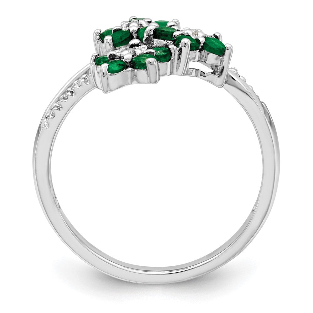 Sterling Silver Rhodium-plated 3 Flower Emerald and Diamond Ring - 3